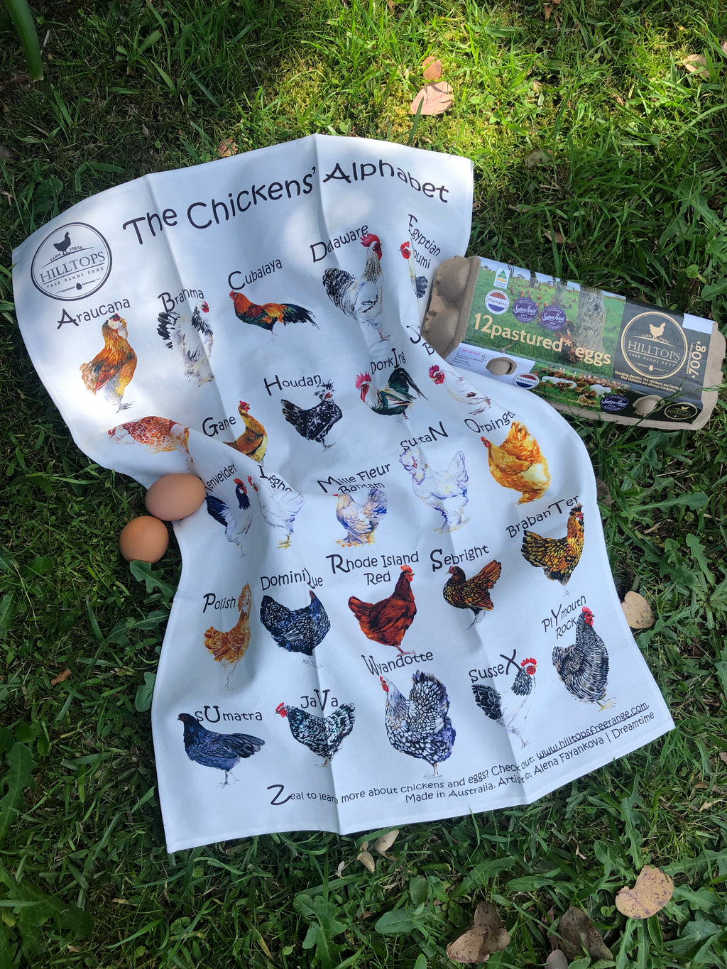 Tea towel: "The Chickens' Alphabet" design