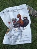 Tea towel: "Which is your favourite chicken - Polish chickens"