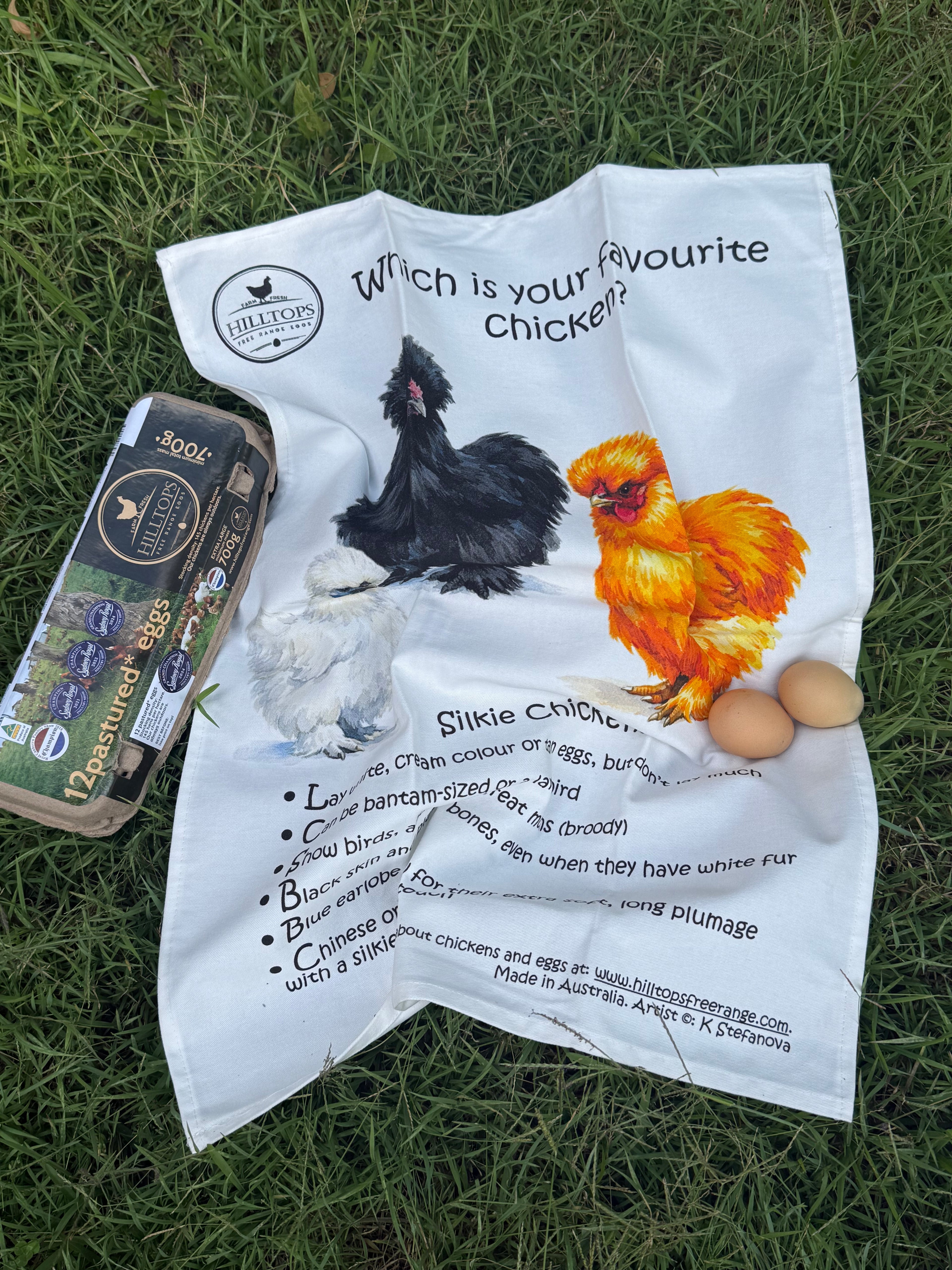 Tea towel: "Which is your favourite chicken - Silkie"