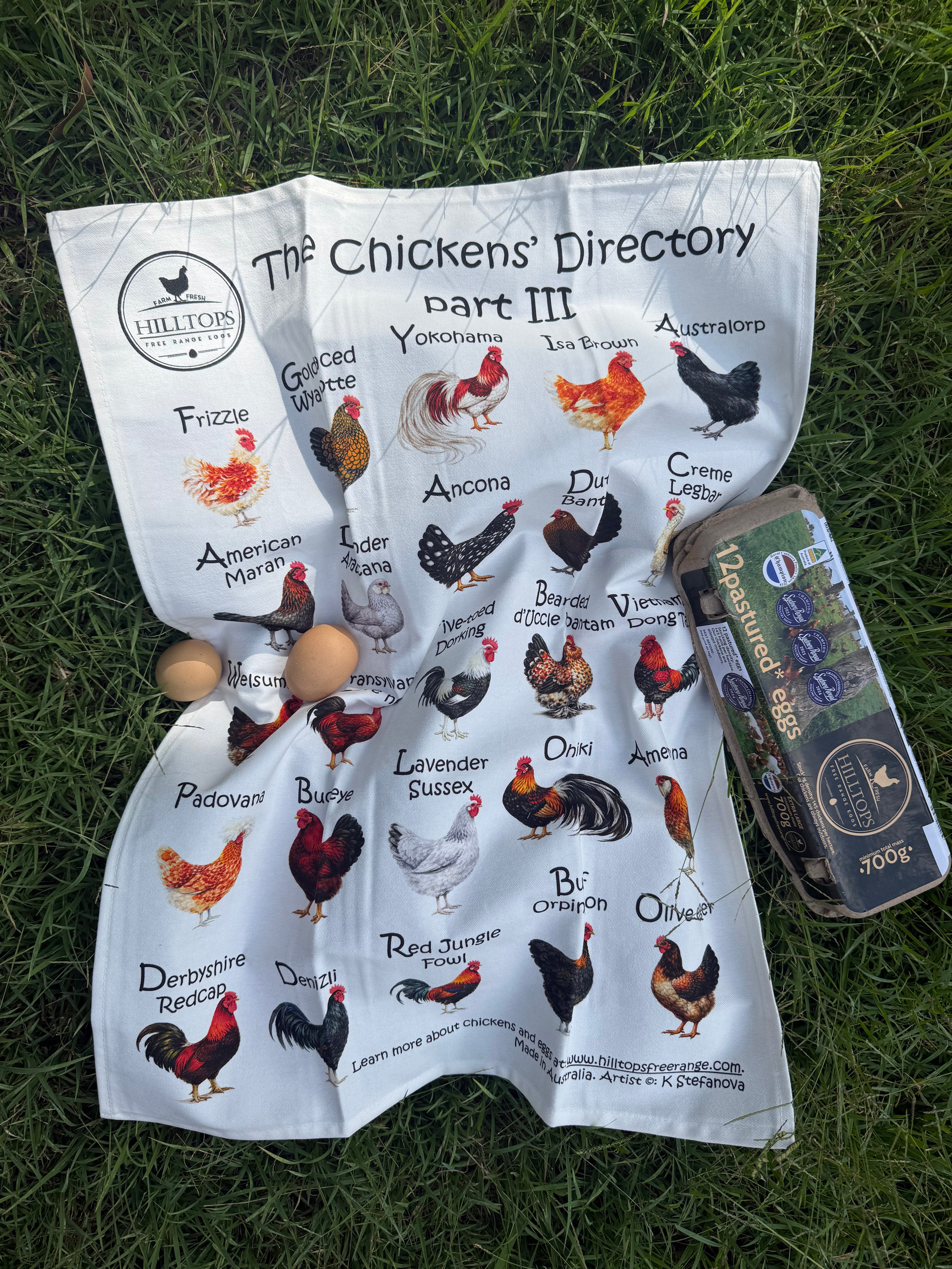 Tea towel: "The Chickens' Directory PART III" design (3rd design)